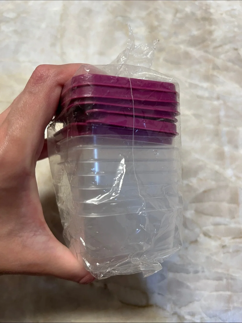 Set of Clear Food Storage Containers with Purple Lids